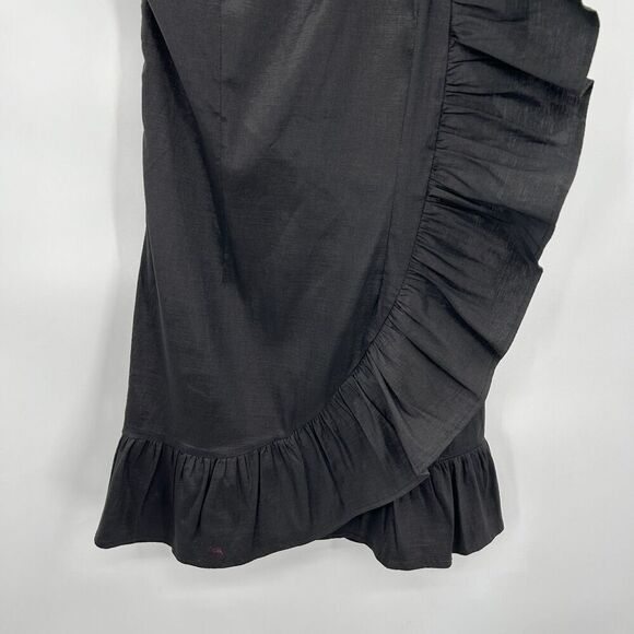 LULUS Chic State Of Mind Black Ruffled One Shoulder Taffeta Mini Dress Medium - Picture 8 of 10